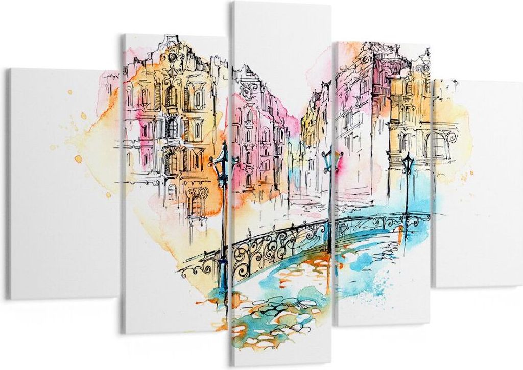 Bild auf Leinwand - Leinwandbild - Ort Stadt Architektur Herz - 150x100cm - Wand Bild - Wanddeko - Leinwanddruck - Bilder - Kunstdruck - Wanddekora...