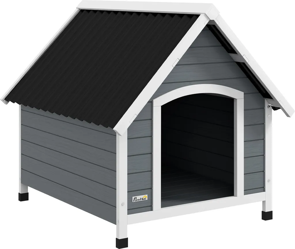 Maison pour Chien en Bois avec Pieds Réglables Niche Extérieure Grise
