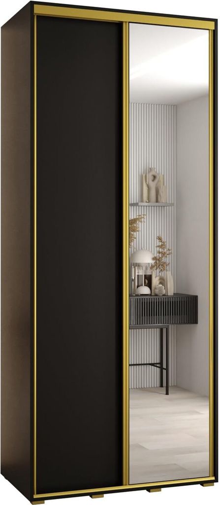 MEBLE KRYSPOL Cannes 3 Schrank mit 2 Schiebetüren - 205,2x120x60 cm - Schwarz Schwarz Gold
