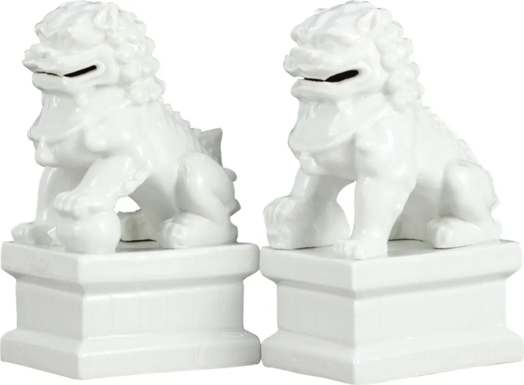 Fine Asianliving cinese Fu cani tempio guardiano leoni bianco Set/2 porcellana fatta a mano W6xD8xH15cm