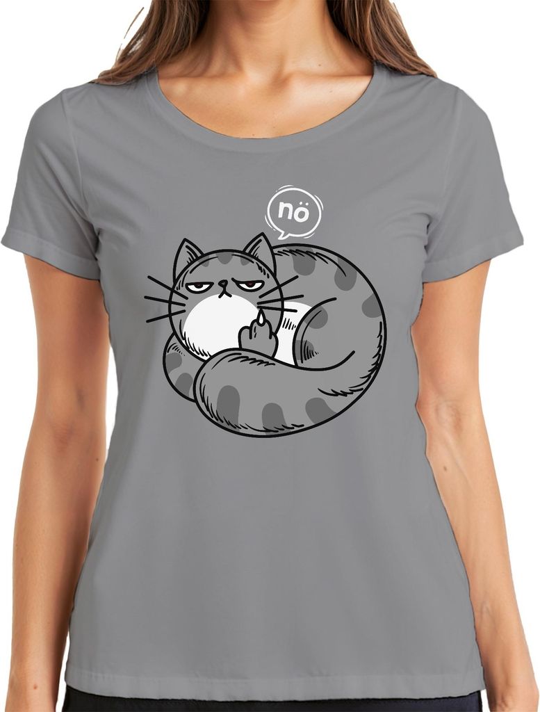 genervte katze mittelfinger nö lustig geschenk katzenfreund humor Damen T-Shirt, Grau, M