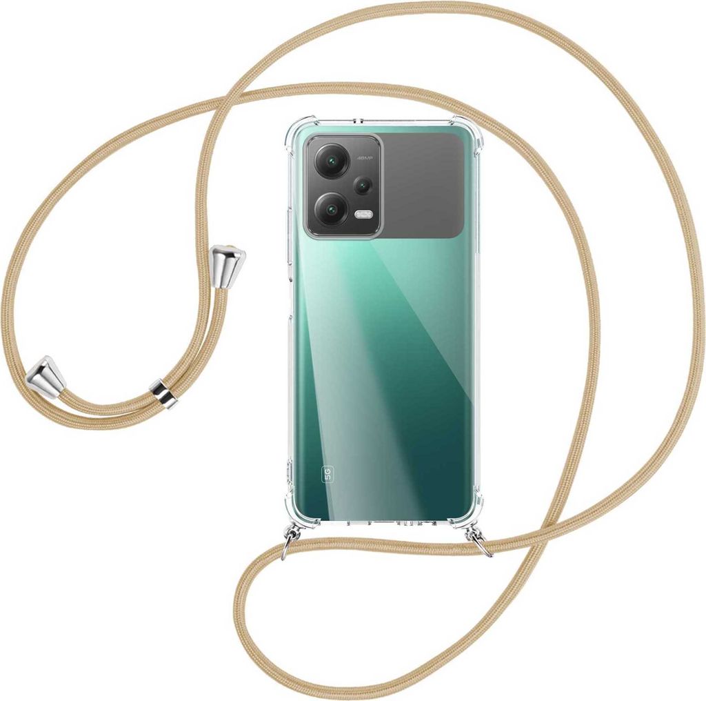 Handykette Backcover-Schutzhülle mit Band (Metall silberfarben) für Xiaomi Poco X5 (22111317PG, 6.67'') - caramel