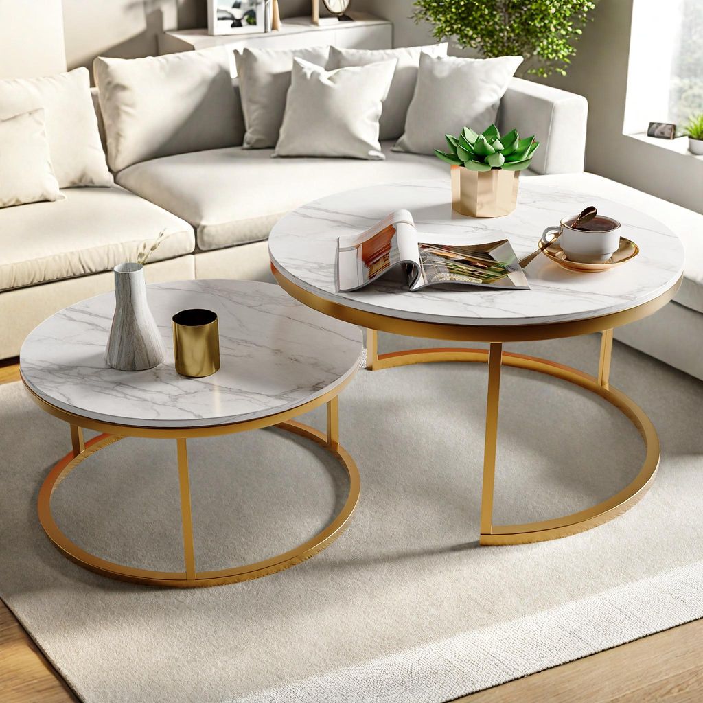 Tavolino Fortuna Lai in look marmo (set, 2 pezzi), 2 in 1, Immagine del prodotto 