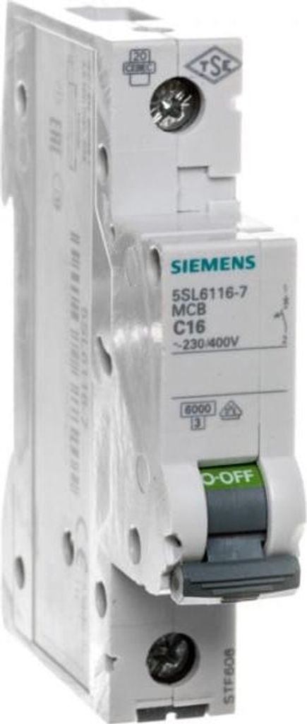 Disjoncteur Siemens, 230/400 V, 6 kA, unipolaire, C, 16 A, Image du produit 