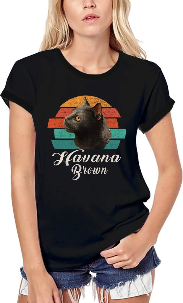 Damen Grafik T-Shirt aus Biobaumwolle Havanna braune Katze Kunst – Havana Brown Cat Art – Öko-Verantwortlich Vintage Jahrgang Kurzarm Lustige ...
