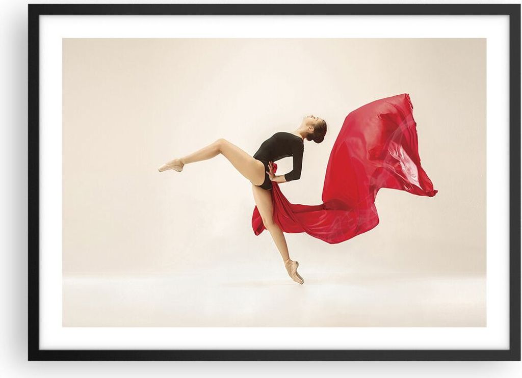 Gerahmtes Poster - Schwarzer Rahmen - Ballerina Tanz Rot - 70x50 cm - Wand Bild - Wanddeko - Wandbilder - Kunstposter - Wandposter - Bilderrahmen -...