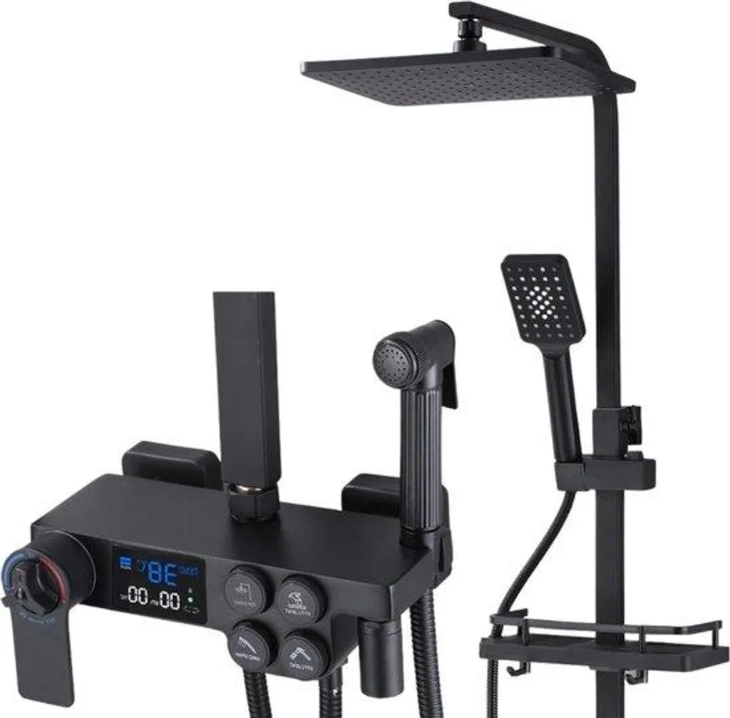 Ensemble de douche pluie noir mat avec affichage température LED - S202