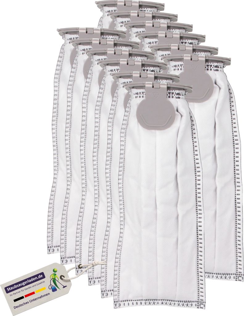 A stack of vacuum cleaner bags with a tag attached.