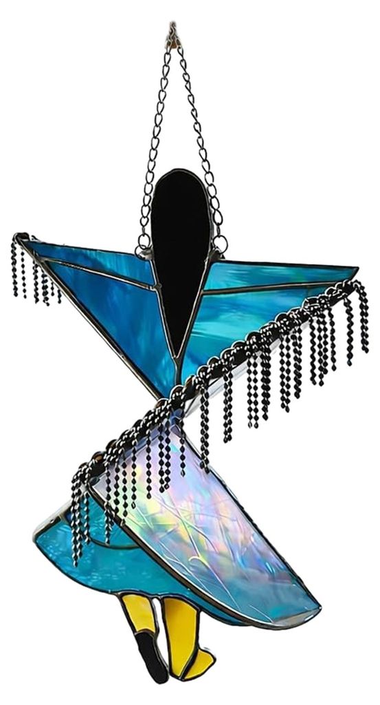 Handgefertigtes Windspiel im böhmischen Stil mit Tänzermotiv, hängender Spinner im Buntglas-Look, farbenfroher Acryl-Sonnenfänger für drinnen ...
