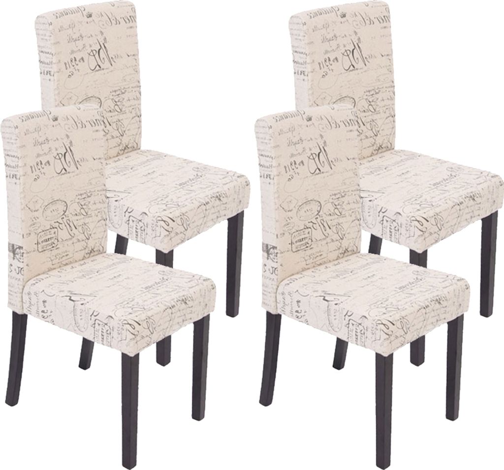 4er-Set Esszimmerstuhl Stuhl Küchenstuhl Littau Textil mit Schriftzug, creme, dunkle Beine