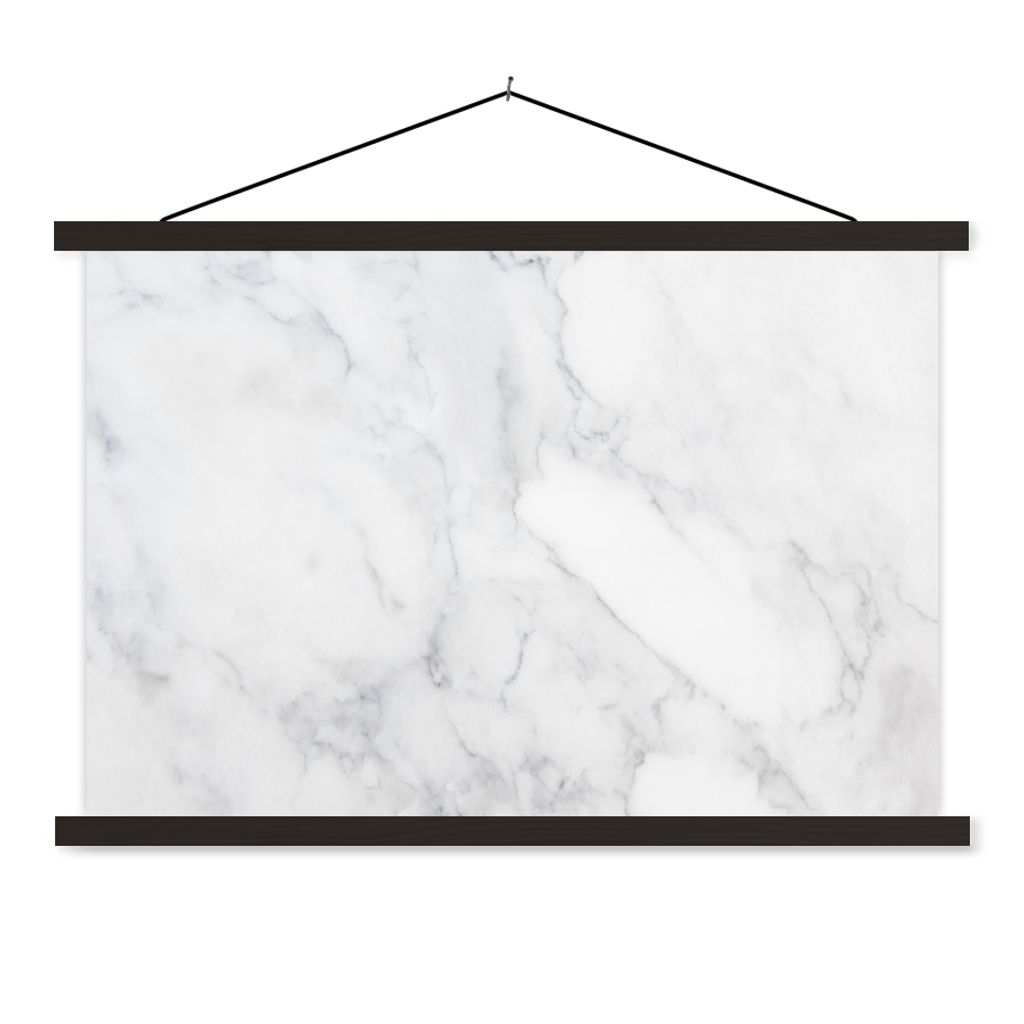 MuchoWow Textilposter Marmor - Weiß - Grau - Luxus - Marmoroptik - Stein 150x100 cm mit schwarzem Rahmen - Schlafzimmer