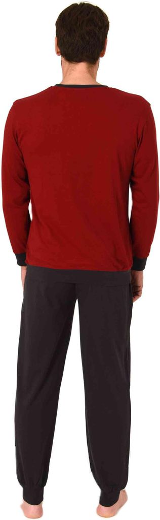 Normann Herren langarm Schlafanzug mit Bündchen Pyjama mit Frontprint in toller Optik ; rot , 50