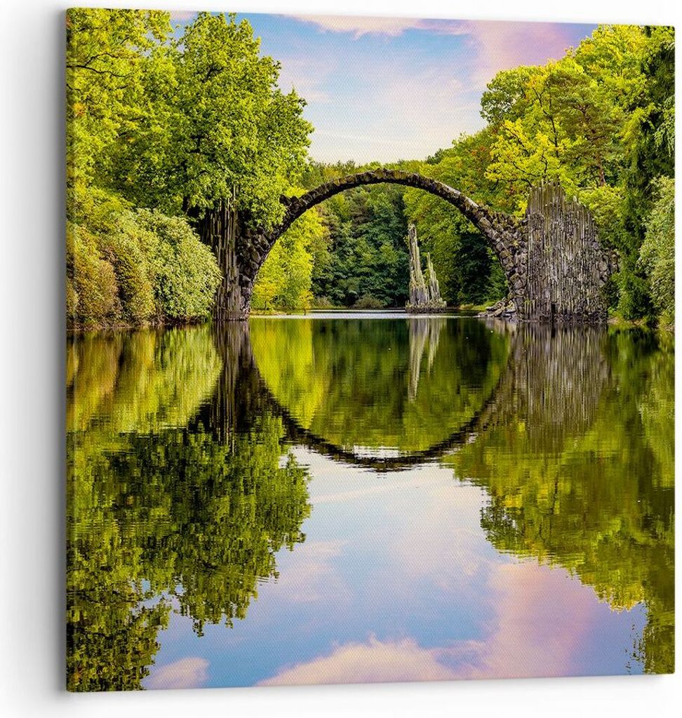 Bild auf Leinwand - Leinwandbild - Park Natur Wasser - 70x70cm - Wand Bild - Wanddeko - Wandbilder - Leinwanddruck - Bilder - Kunstdruck - Wanddeko...