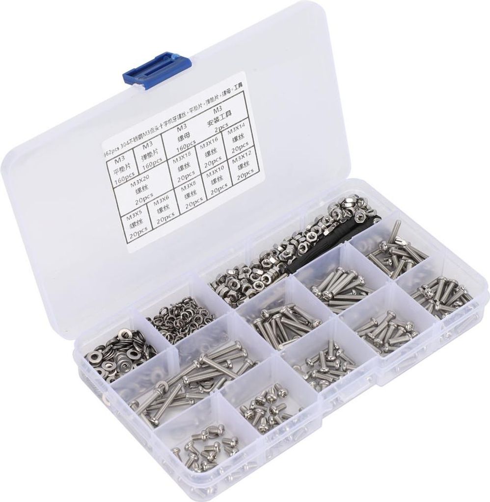 662-teiliges DIY-Kombinationsset: M3-Linsenkopf-Kreuzschlitzschraube + flache elastische Unterlegscheibe + Mutter