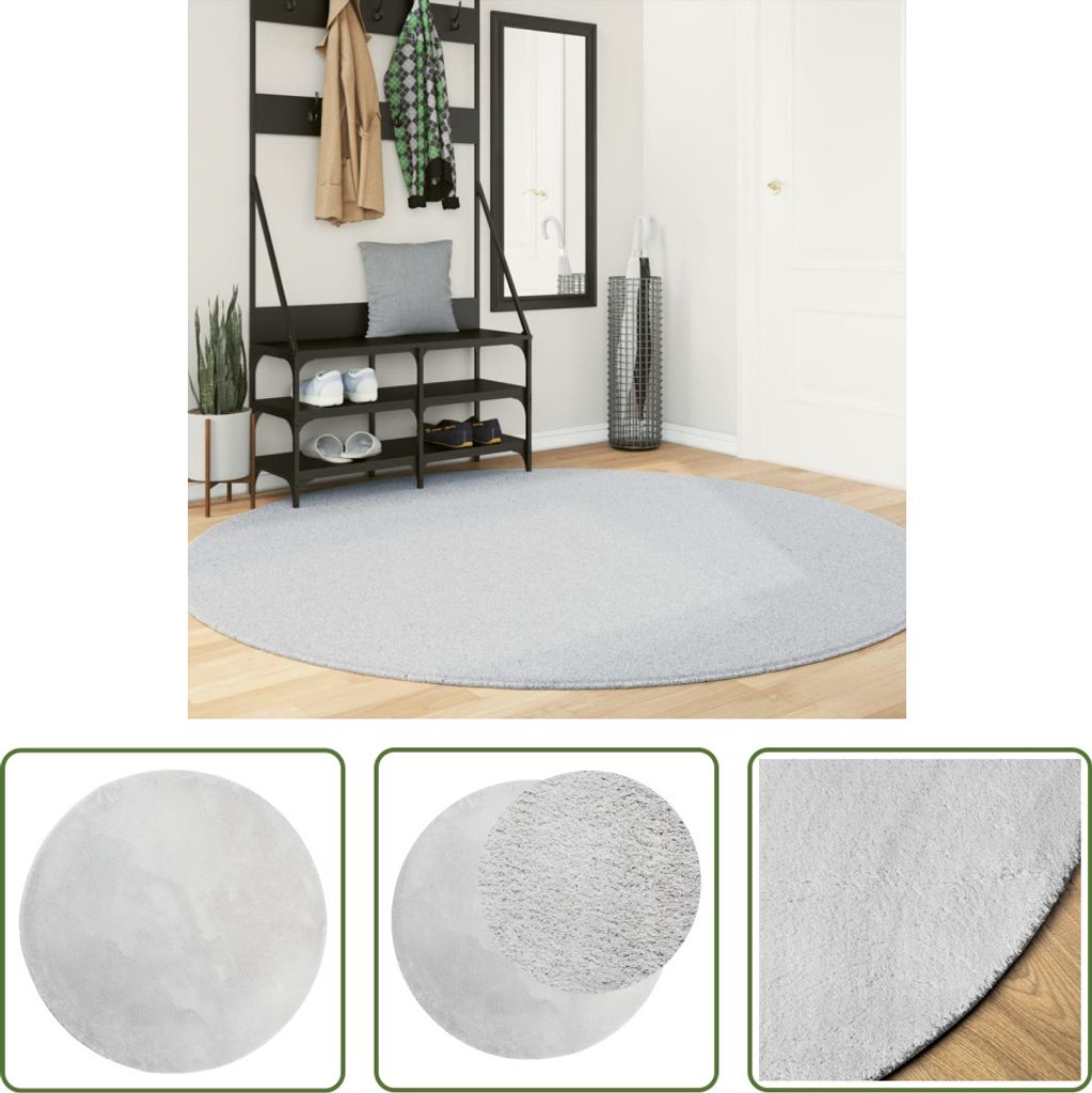 The Living Store Teppich HUARTE Kurzflor Weich und Waschbar Grau Ø 200 cm