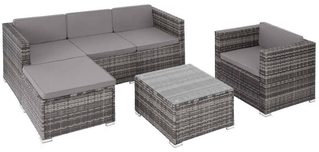 Salon en rotin Lignano avec fauteuil - gris Image du produit 