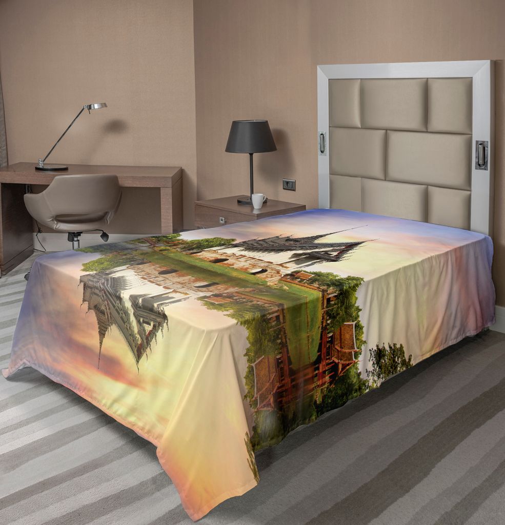 ABAKUHAUS asiatisch Bettlaken, Haus Alten Majestätischen Tempel See, Der Für Das Beten Von Religion Reflexions Foto, weiches bequemes oberes Bett...