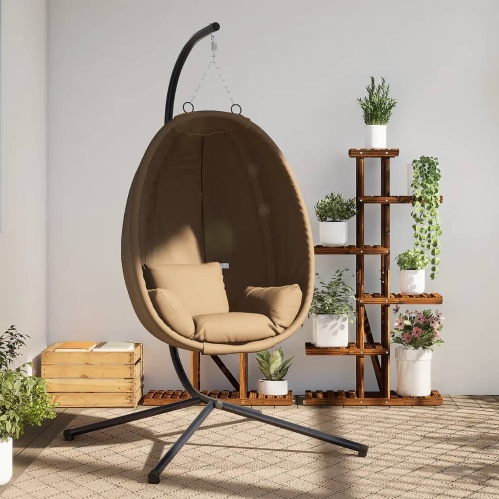 Eleganter Hängesessel Ei-Design mit Ständer Taupe Stoff und Stahl GermanyMöbel 56392 - Hollywoodschaukeln