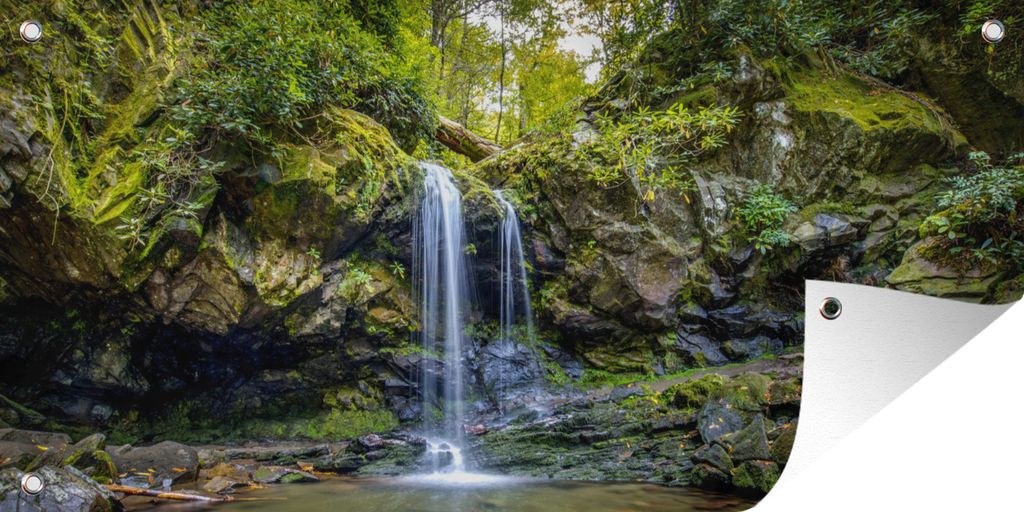 MuchoWow 60x30 cm Outdoor-Poster Gartendeko Sichtschutz Garten Poster für den Garten Ein Wasserfall im Great Smoky Mountains National Park in A...