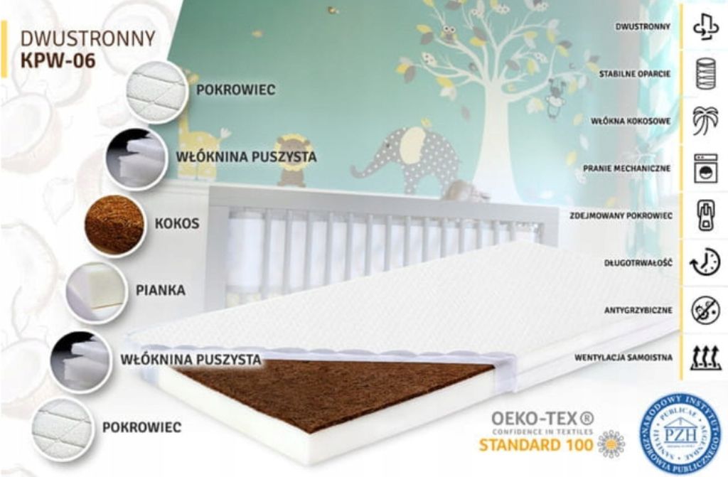 Materac dziecięcy 120x60 cm Pianka - Kokos - Włóknina / Zdjęcie produktu 1