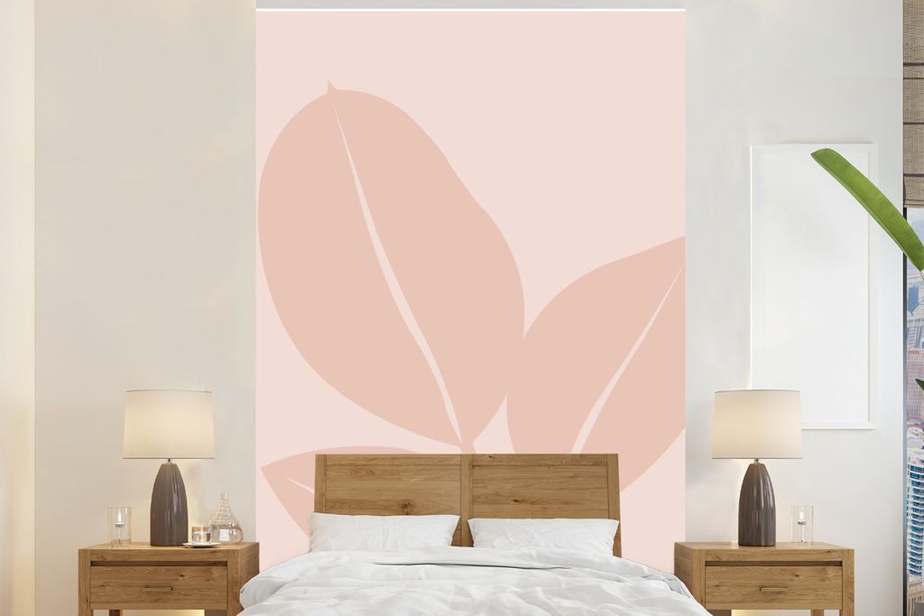MuchoWow Fototapete für Wohnzimmer oder Schlafzimmer Wandtapete Vinyl Motivtapete Sommer - Blätter - Rosa - 225x350 cm - Schlafzimmer tapete
