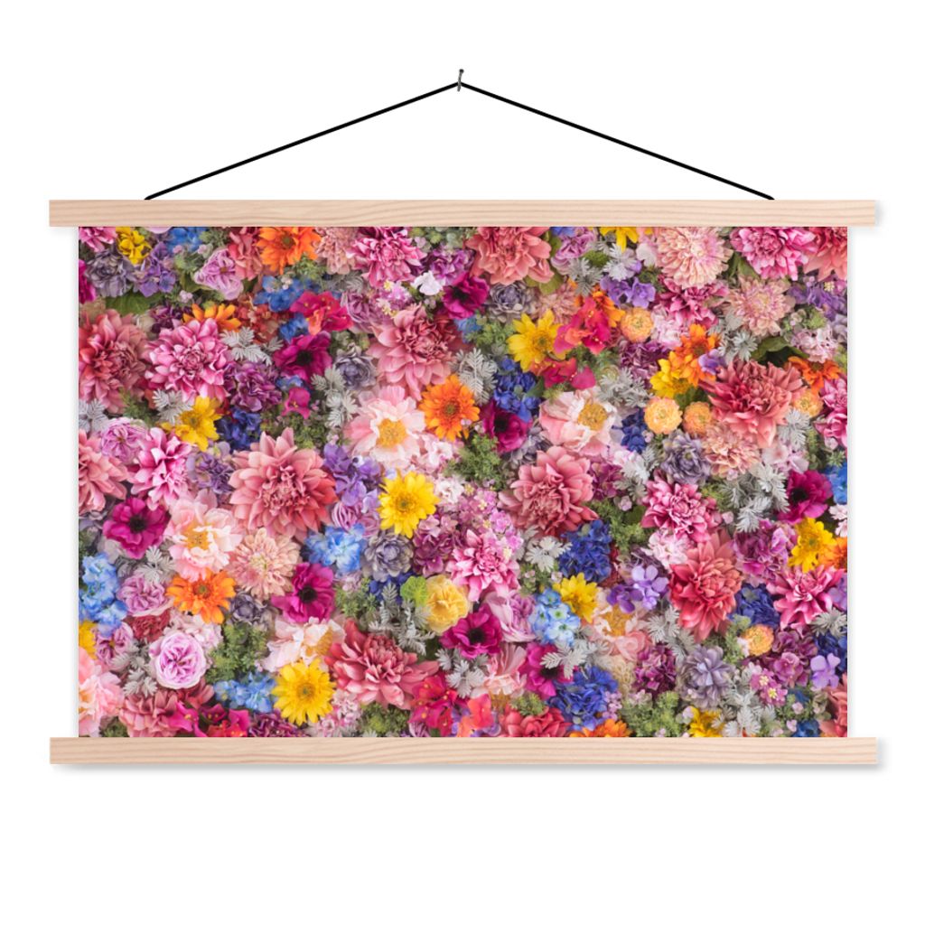 MuchoWow Textilposter Blumen - Farben - Collage 60x40 cm mit holzfarbenen Rahmen - Bilder