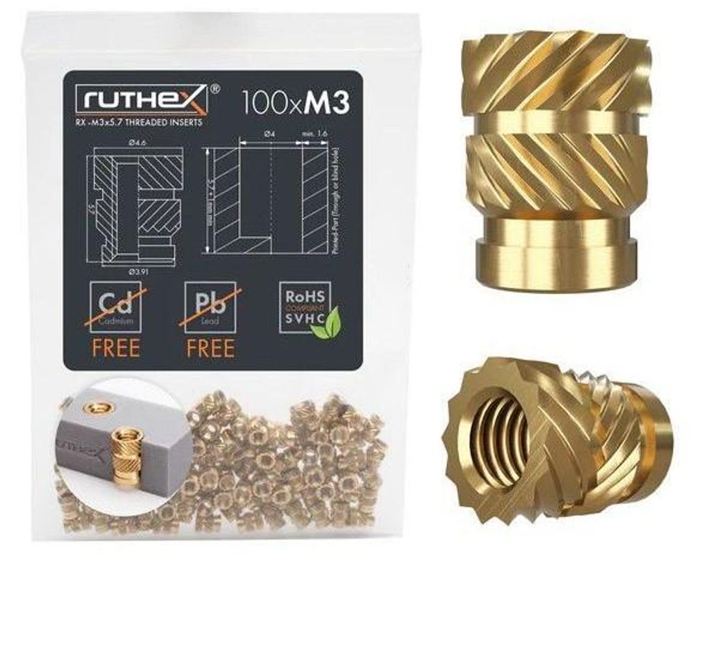 Ruthex M3 Gewindeeinsatz Rx-M3x5,7 – 100 Stück – Metall Einschraubmuffen für Befestigungen