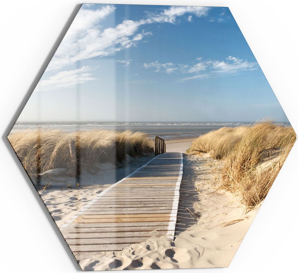 DEQORI Magnettafel Glas 40x35 cm 6-eckig 'Strandaufgang am Meer' beschreibbar Whiteboard