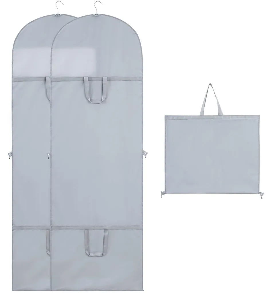 Lot de 2 Housses de Robe de Mariée Grises 180cm en PEVA Anti-Poussière