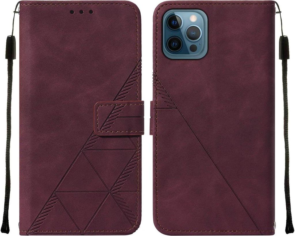 iPhone 12 Pro Max Hülle, Schlank Prägung Flip Leder Kartenfächer Schutzhülle mit Ständer für iPhone 12 Pro Max Rot