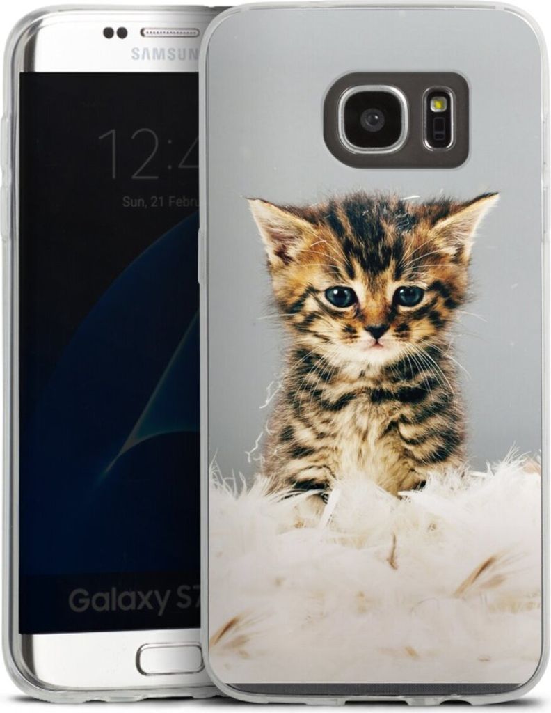 DeinDesign Slim Hülle für Samsung Galaxy S7 Edge Silikon Case Ultra Dünn Handyhülle Feder Haustier Katze