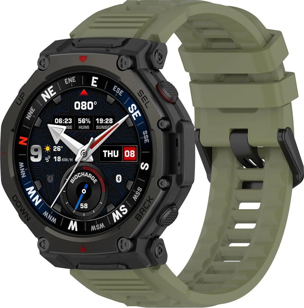 Strap-it Silicone Sportband 48mm - leicht, flexibel & schweißresistent - passend für Amazfit T-Rex 3 Pro 48mm - Dunkelgrün
