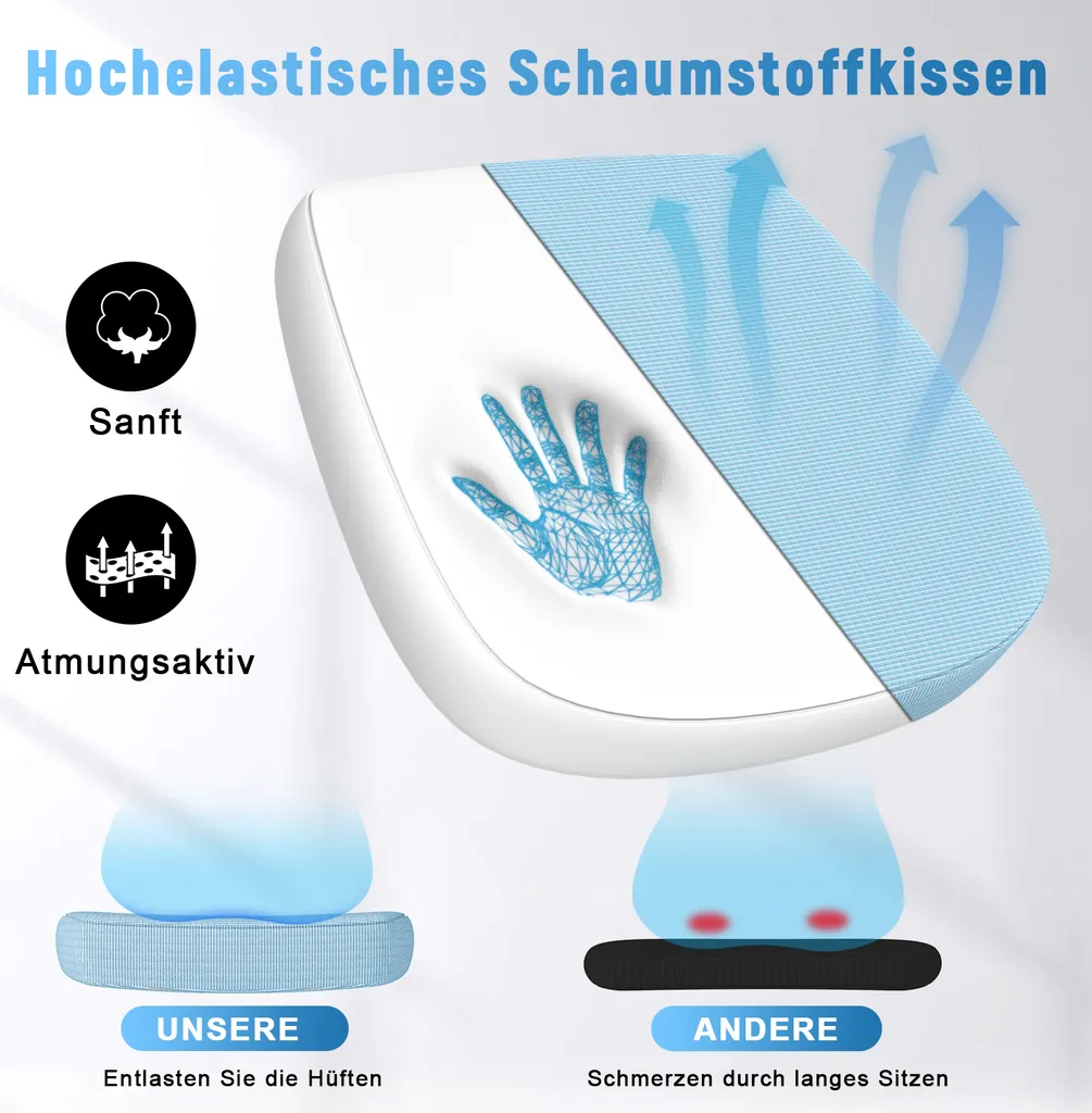 Fauteuil de bureau pour télétravail, chaise ergonomique bleue gain de place - 9