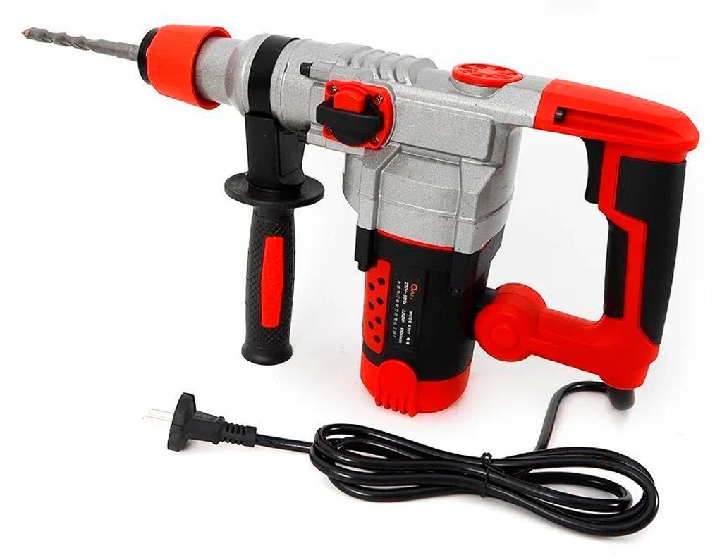 Elektrischer Abbruchhammer - Bohrhammer - 2200 W - 220 V 50 Hz - 5 J Schlagenergie - 930 U/min - Kupfermotor - Netzbetrieb UK-Stecker - Rot