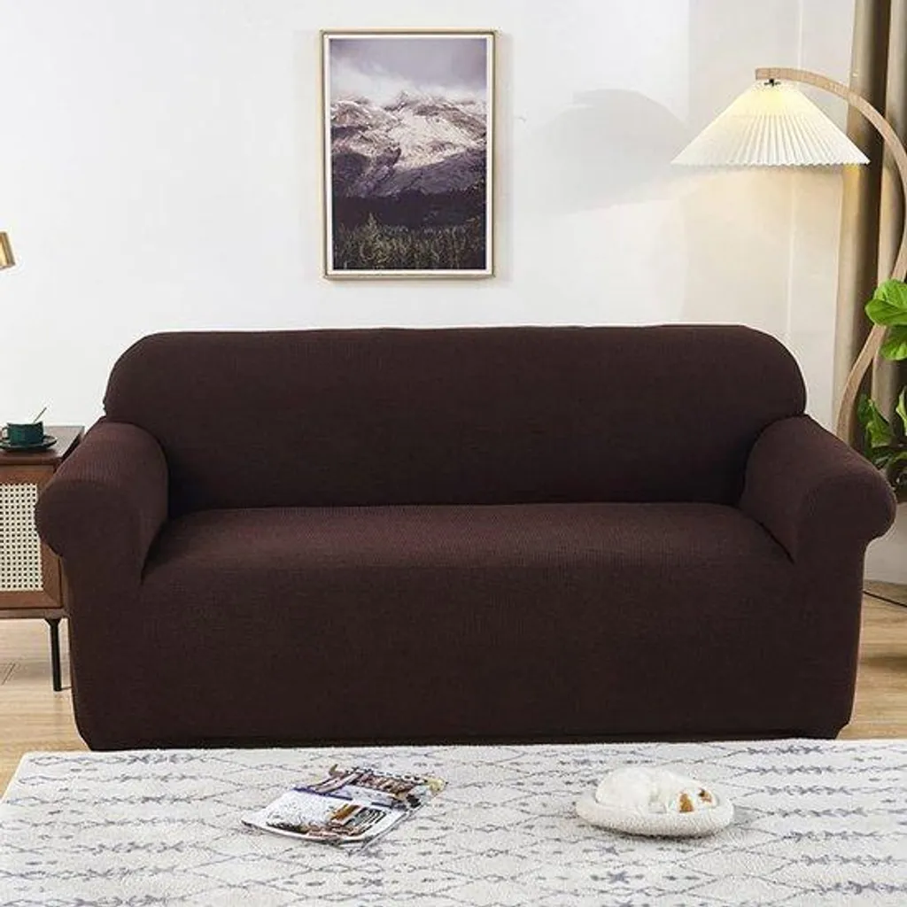Revêtement de canapé extensible 4 places imperméable coloris brun terre