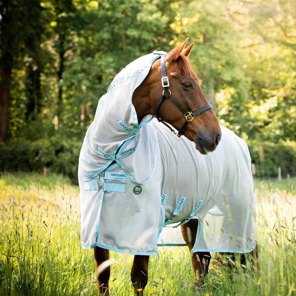 Horseware Ireland Fliegendecke AmEco Bug Buster Silver/Sky Blue 155 (6'9)