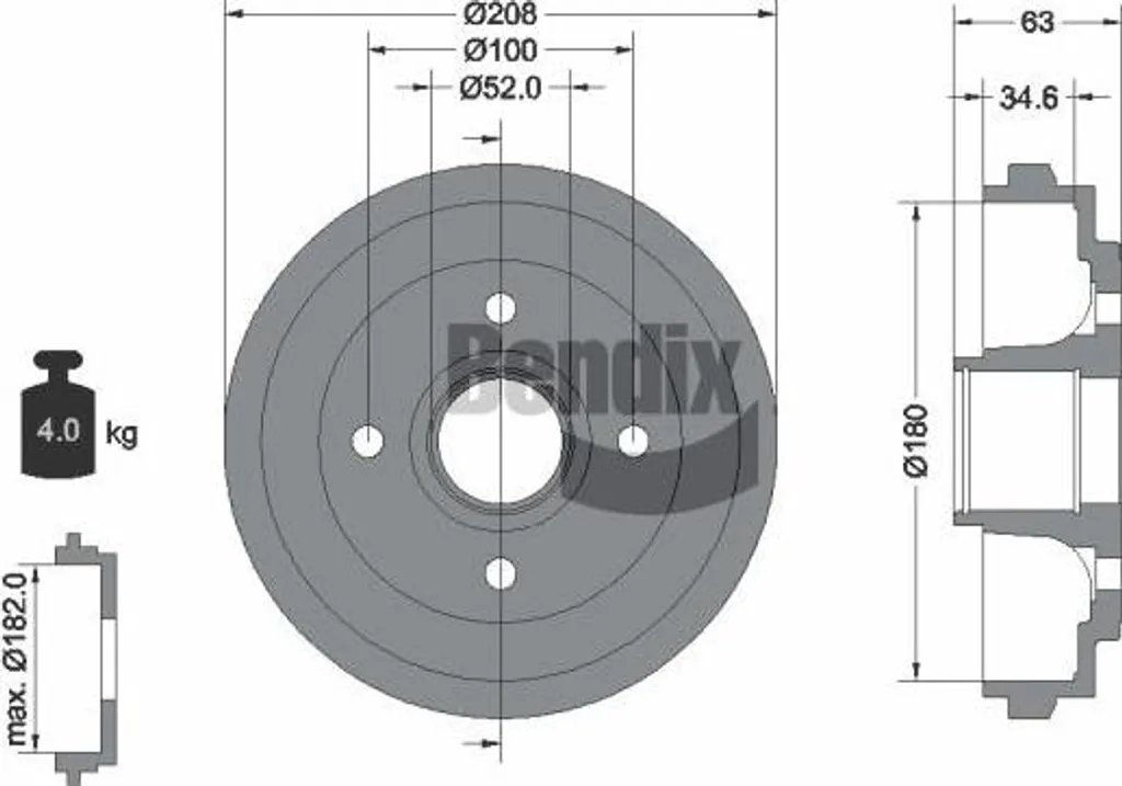 Tambour de Frein BENDIX BDM1056 OE 432004A00A pour Nissan Pixo et Agila