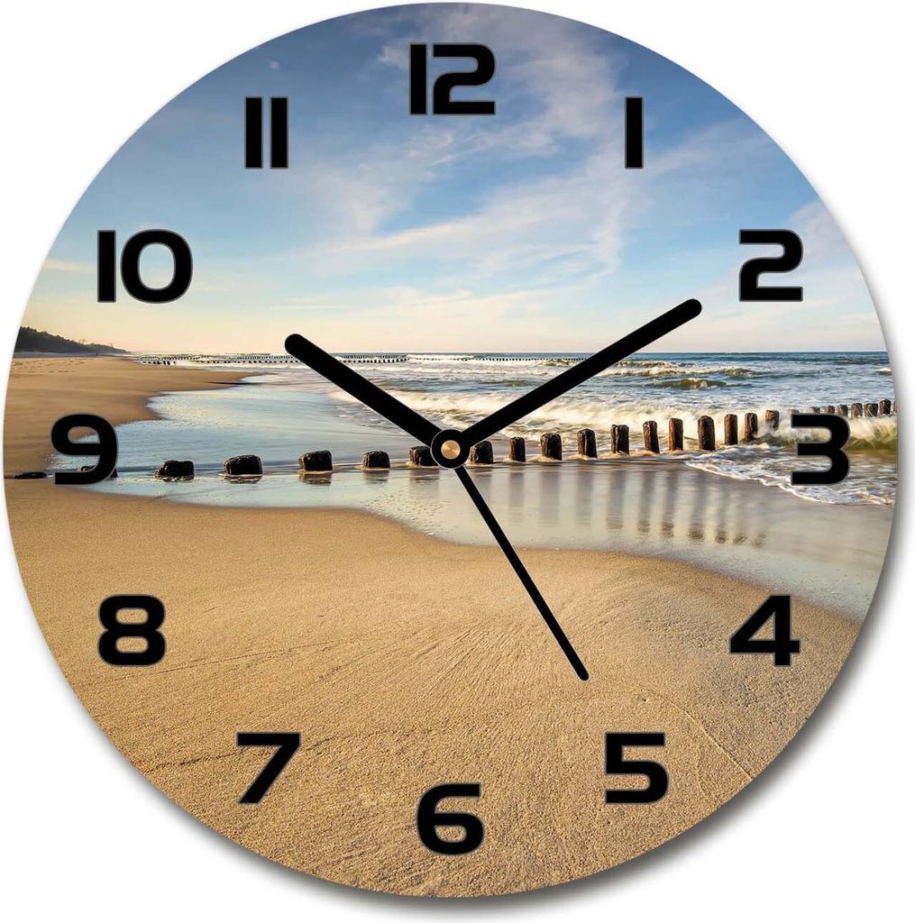 Wanduhr aus Glas 30fi Glasbild Glasuhr Gehärtetes Glas - schwarze-zeiger - Beach on the Baltic