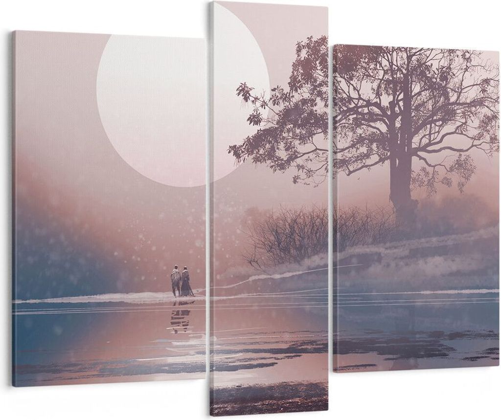 Bild auf Leinwand - Leinwandbild - 3 Teile - Mond Paar Baum - 95x80cm - Wand Bild - Wanddeko - Wandbilder - Leinwanddruck - Bilder - Wanddekoration...