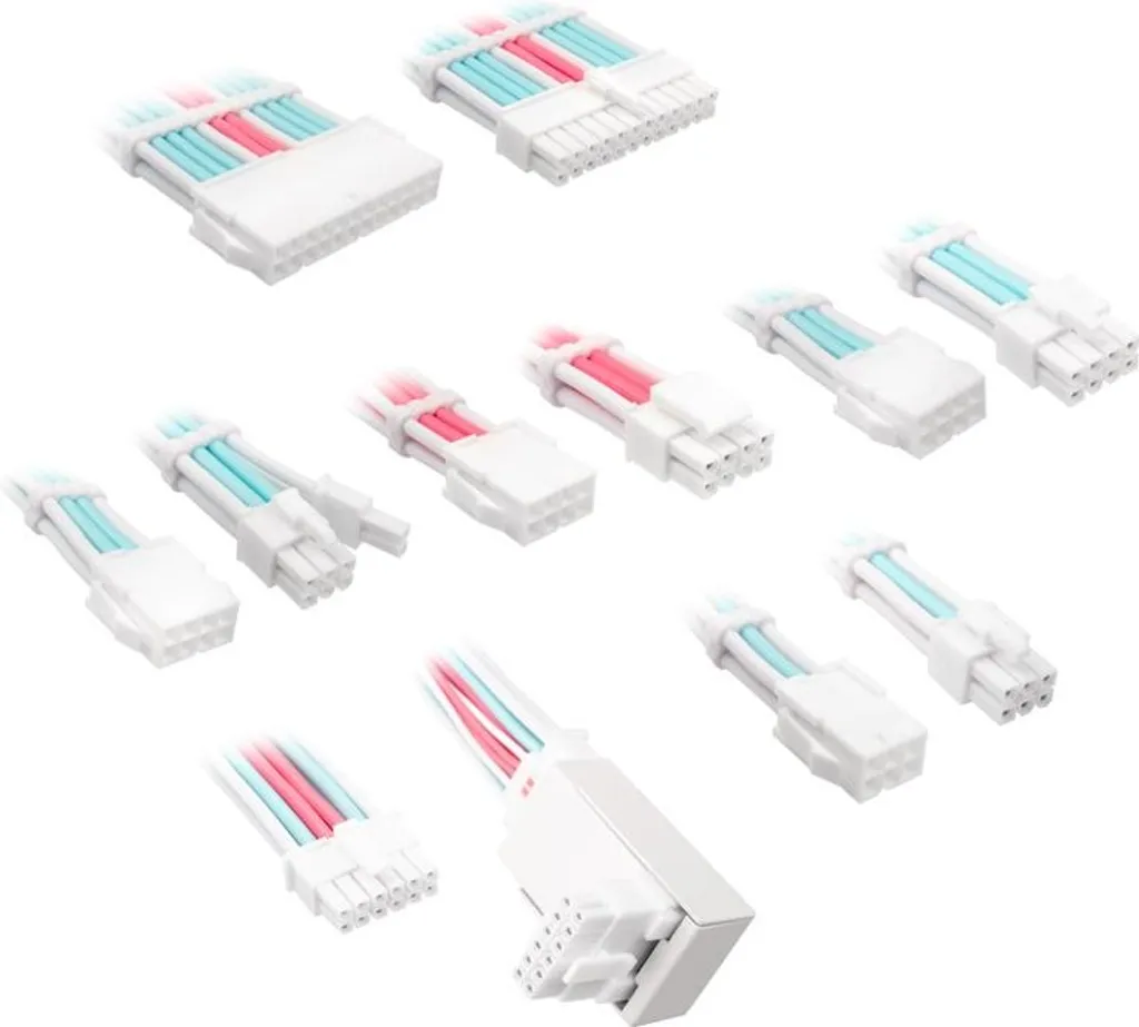 Set di cavi intrecciati Kolink Core Pro Bianco brillante / Blu neon / Rosa puro Estensione del cavo