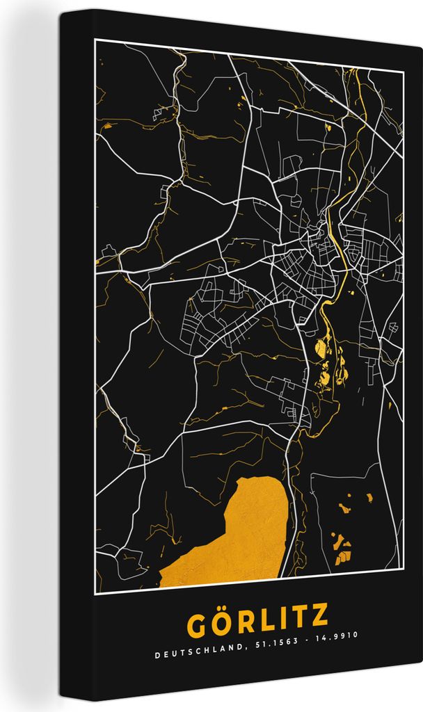 OneMillionCanvasses - Leinwandbilder - 90x140 cm, Karte - Görlitz - Gold - Stadtplan - Deutschland, Wandbilder Kunstdruck Wanddekoration - Foto ...
