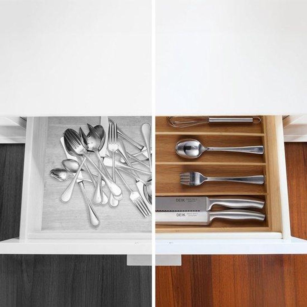 Bamboe bestekbak 6 vakken Organizer für Besteck und Küchengeschirr - schmale Bestecklade 5 x 275 x 46 cm - Natur
