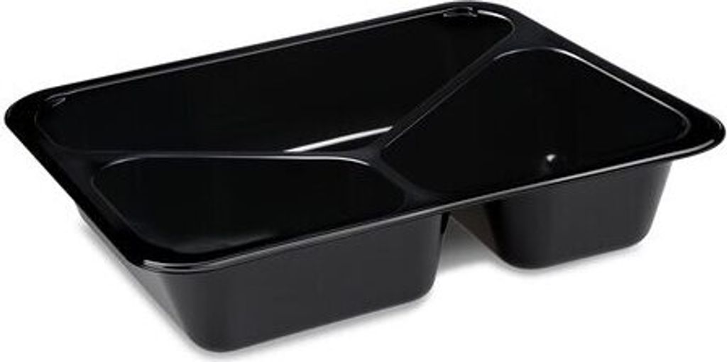 250x Siegelschalen Menüschalen 3-geteilt 22,7 x 17,8 x 4 cm schwarz 980ml