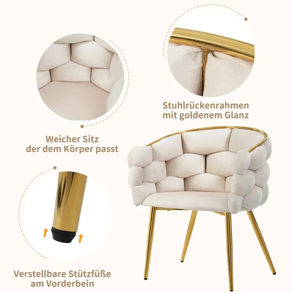 Chaise Fortuna Lai en velours beige avec pieds métal et accoudoirs - 5