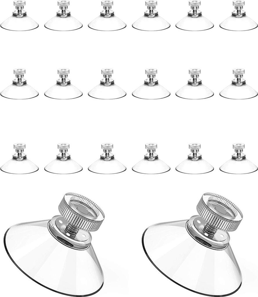 20x Saugnapfhaken mit Schraube 41 mm, PVC transparent, M4-Gewinde, verstellbar, wiederverwendbar, stark haftend für Fenster, Spiegel, Bad, Küche,...