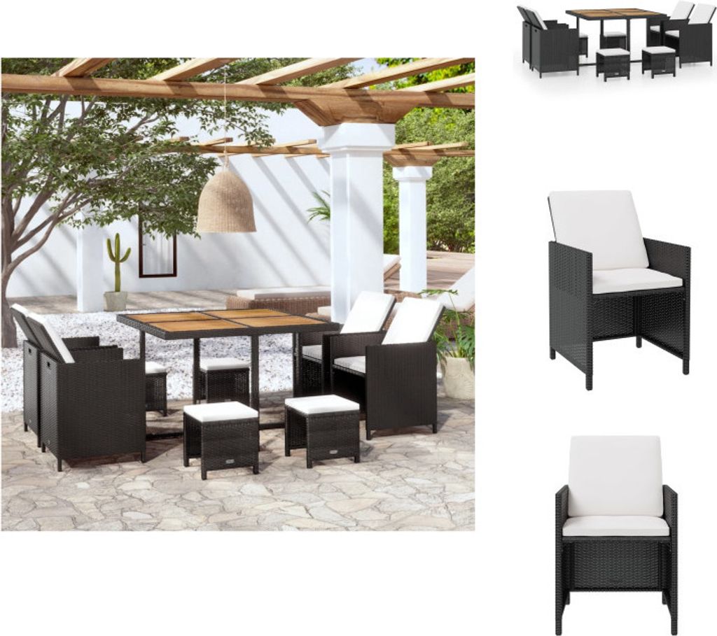 vidaXL 9-tlg. Garten-Essgruppe Poly Rattan Akazienholz Schwarz - Gartenmöbel-Sets