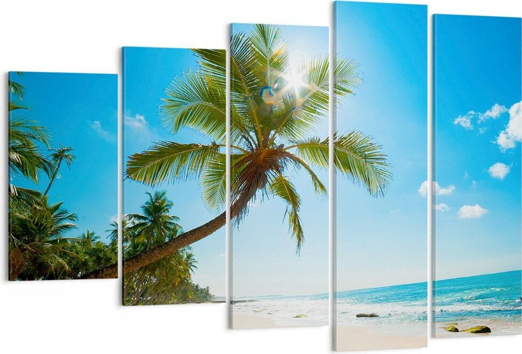 Bild auf Leinwand - Leinwandbild - Strand Palme Meer - 150x100cm - Wand Bild - Wanddeko - Leinwanddruck - Bilder - Kunstdruck - Wanddekoration - Le...