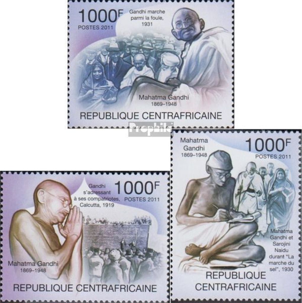 Briefmarken Zentralafrikanische Republik 2011 Mi 3148-3150 (kompl.Ausg.) postfrisch Mahatma Gandhi