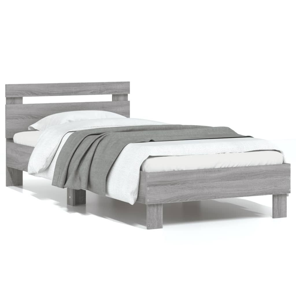 vidaXL Bettgestell mit Kopfteil Grau Sonoma 75x190 cm Holzwerkstoff