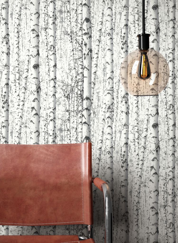NEWROOM Tapete Schwarz Vliestapete Birke - Mustertapete Produktbild 
